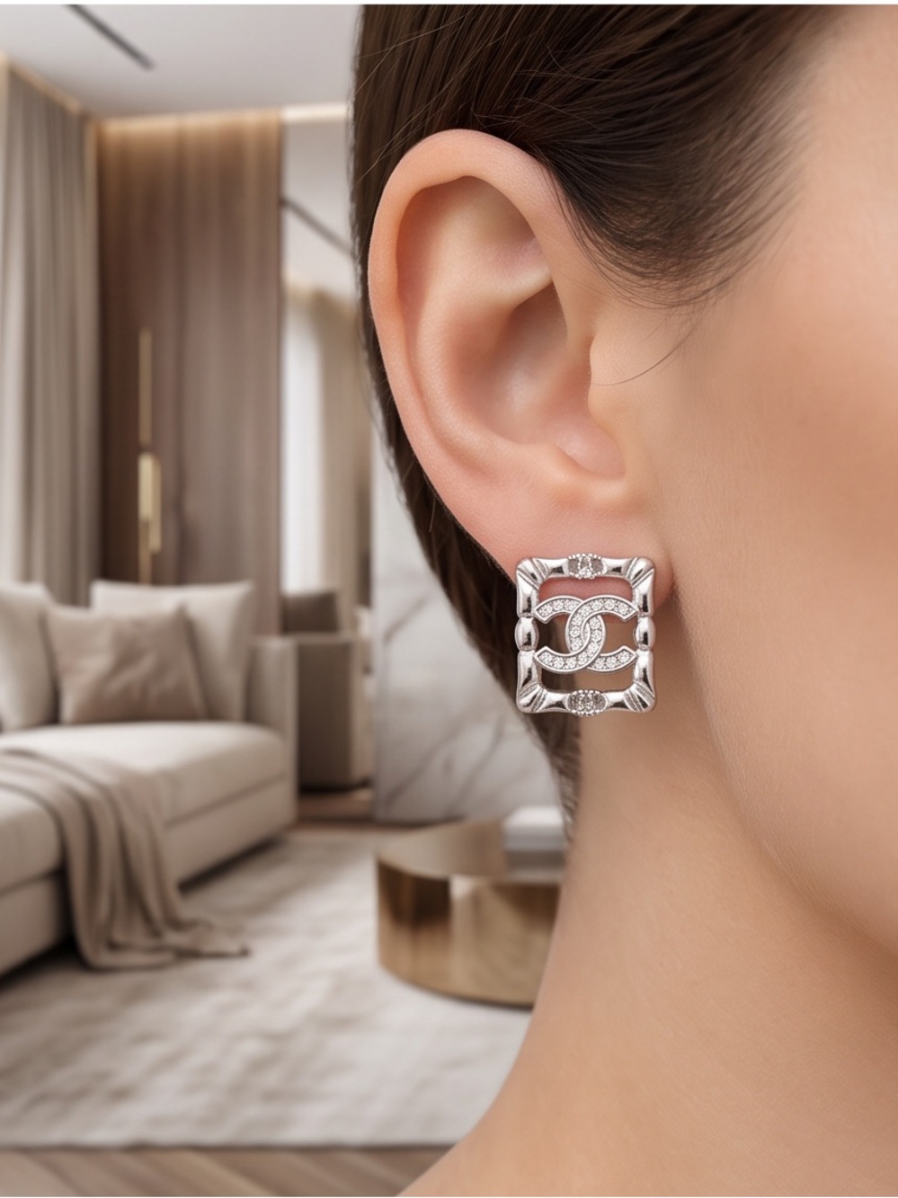 Silver Fashion Unbranded Square Crystal-Embellished Stud Earrings
